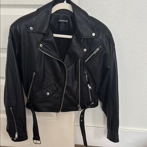 LAMARQUE Black Leather Biker Jacket Asymmetrical Zip
